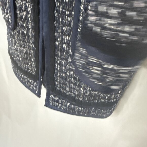 Tory Burch Anabelle Tweed Blazer Jacket Sz 2 Blue Black Gold Buttons academia - Picture 6 of 13